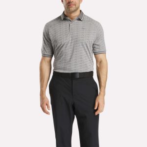 Men's Short Sleeve Tonal Vector Jacquard Polo Shirt with Tipped Rib Trim