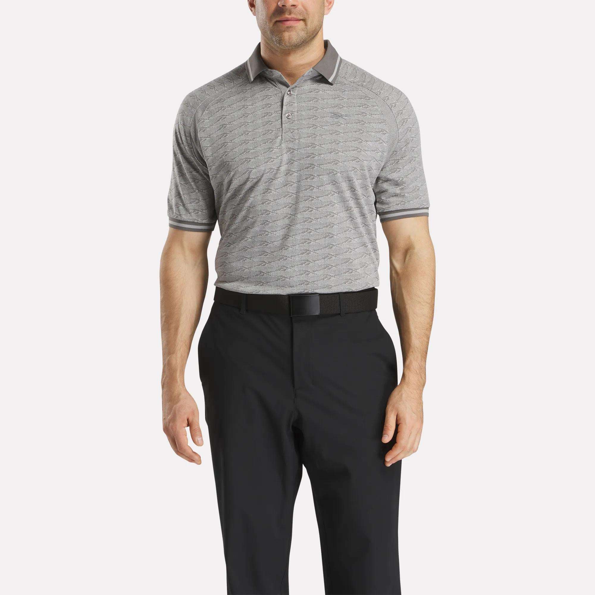 Men's Short Sleeve Tonal Vector Jacquard Polo Shirt with Tipped Rib Trim