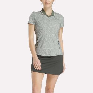 Women's Cap Sleeve Johnny Collar Micro Floral Polo Shirt